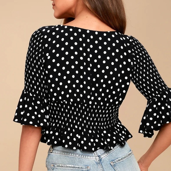Free People A Bit of Something Sweet Black and White Polka Dot Top Sz XS - Picture 3 of 13